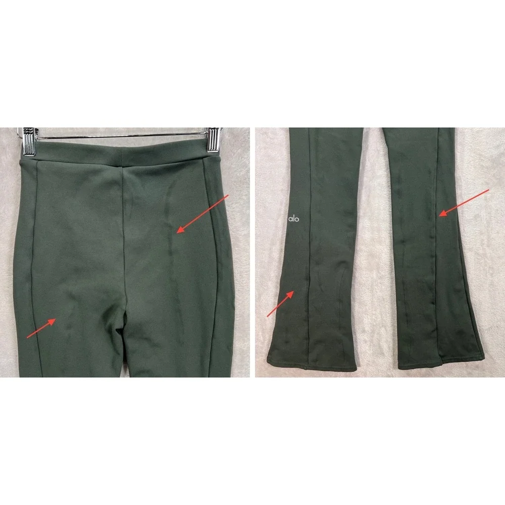 Alo Yoga High-Waist 7/8 Zip It Flare Ankle Zip Leggings Green Dark Cactus XS‎